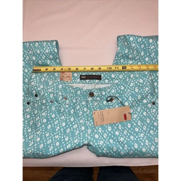 Levis 524 Size 9M Too Superlow Skinny Black Label Aqua Pattern Jeans - Picture 8 of 11